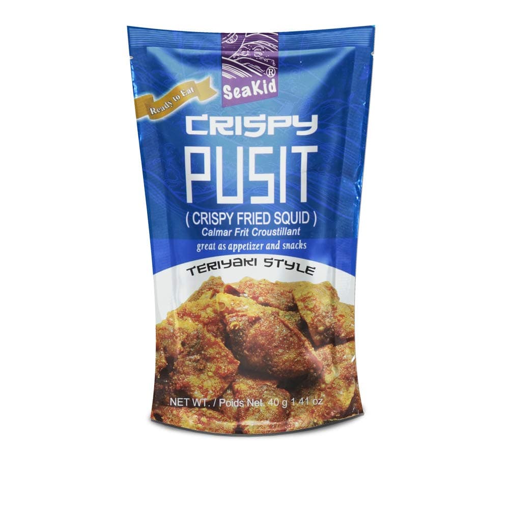 Seakid Crispy Pusit Teriyaki Style - Fried Squid Nutricious Snack 1.41oz (40g), 6 Packs