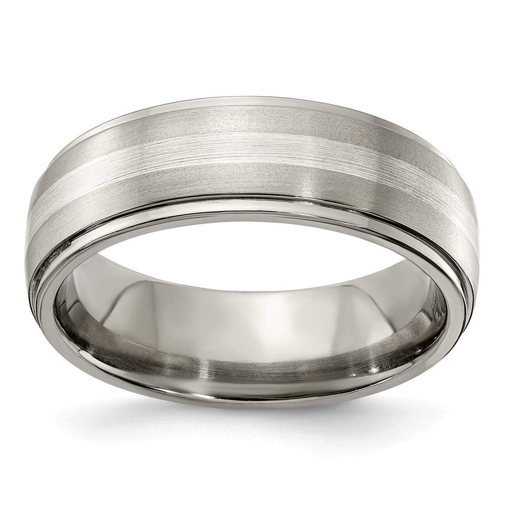 Brushed and Polished Titanium with Sterling Silver Inlay 7mm Wedding Band - Size 7.5