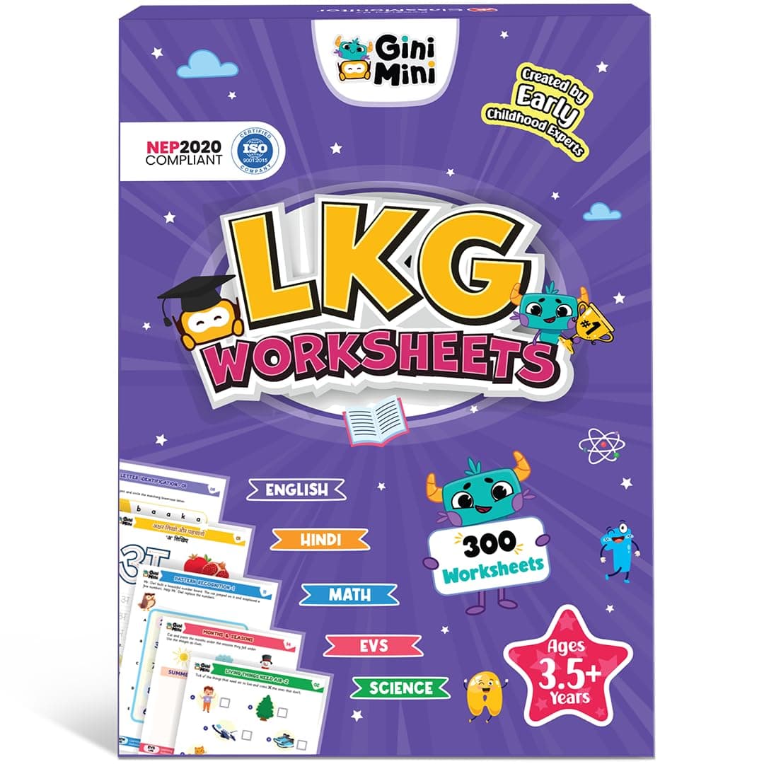 300 LKG Multisubject Educational Worksheet for Reading, Writing & Life Skills of kids English, Math, EVS, Science & Hindi, Index Sheets & Stickers to improve child’s Writing activity 3.5+ Age
