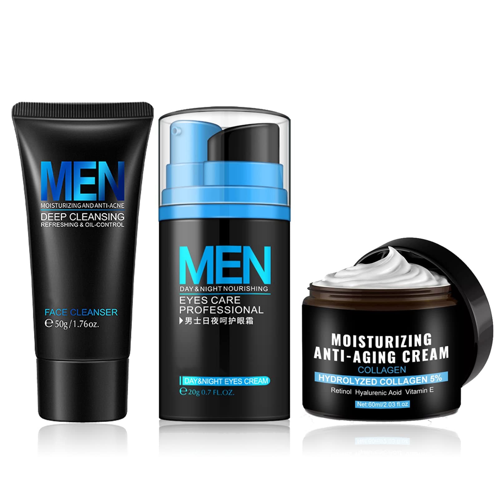 Skincare Set For Men, Gift Set Includes Men's Eye Cream,Face Moisturising Cream,Face Wash | Daily Skin Care Sets & Kits for Men | Dark Circle Defense, Exfoliate & Moisturise (3Pieces)