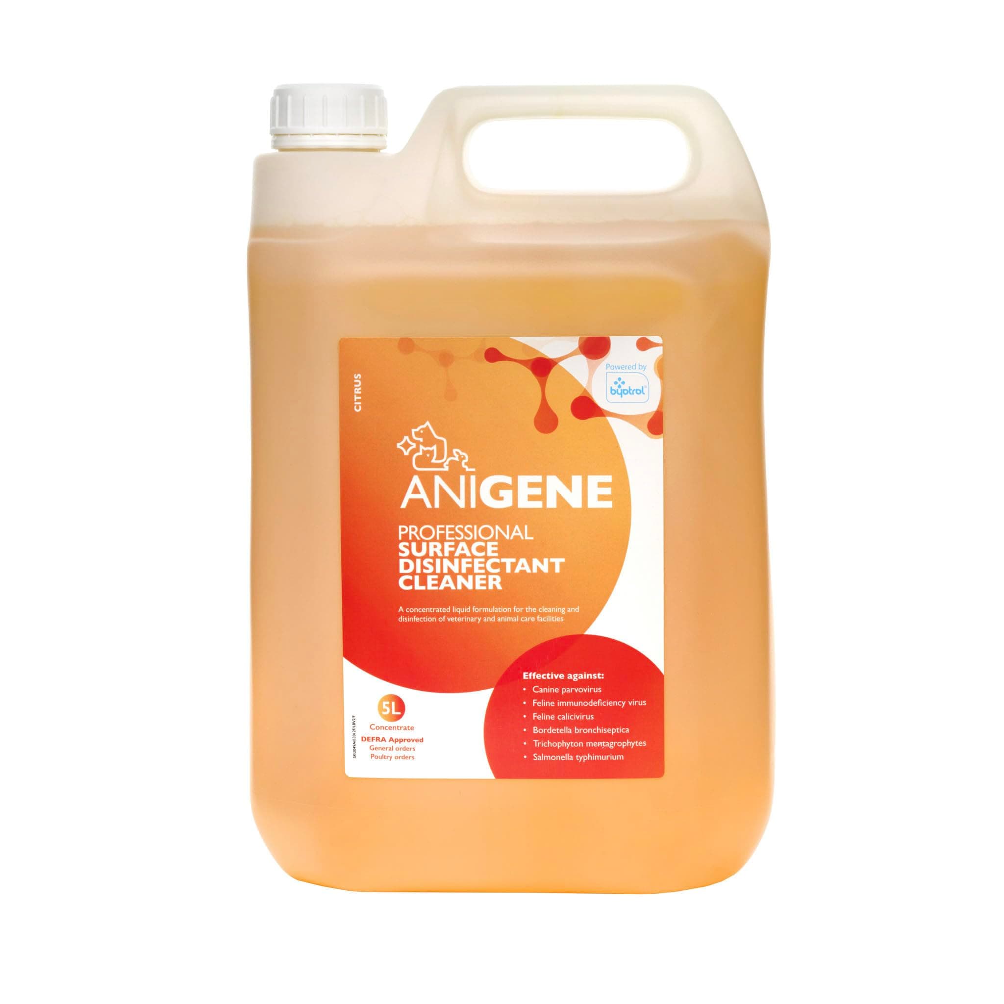 ANIGENE Surface Disinfectant Cleaner (5 Litre – Citrus Scent) - Disinfectant Solution For Use Around Animals & Pets, Kills Bacteria, Viruses, Fungi & Yeast – Non-Corrosive In Use - Made In The UK