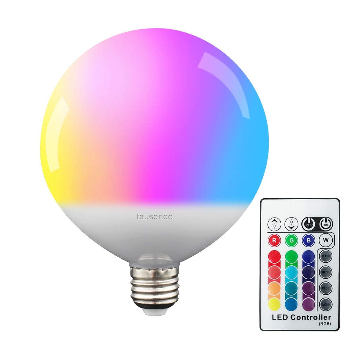 Color Changing LED Light Bulb with Remote Control, TAUSENDE RGB LED Light Bulb Dimmable 10W E26, 15 RGB Color Choices and Daylight RGBW LED Mood Light Bulb for Room Party Decor Effect Lights Bulb