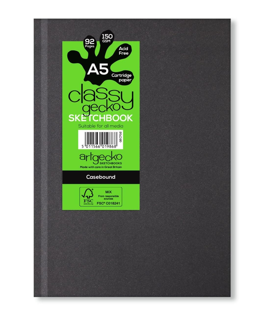Artgecko A5 Casebound Sketchbook 150gsm 92 Pages | Thick Paper Hardcover Artists Drawing Pad for Pencil Sketching, Pen & Ink, Oil Pastels and Crayons