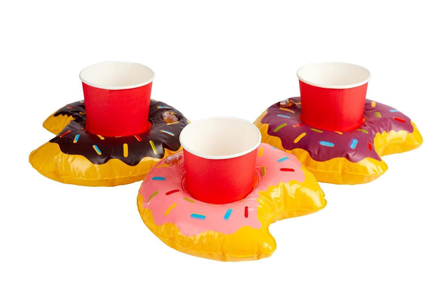 Smiffys Inflatable Donut Drink Holder Ring, Assorted 3pcs, 20cm/8in, Hawaiian Luau Fancy Dress, Food/Drink Dress Up Accessories