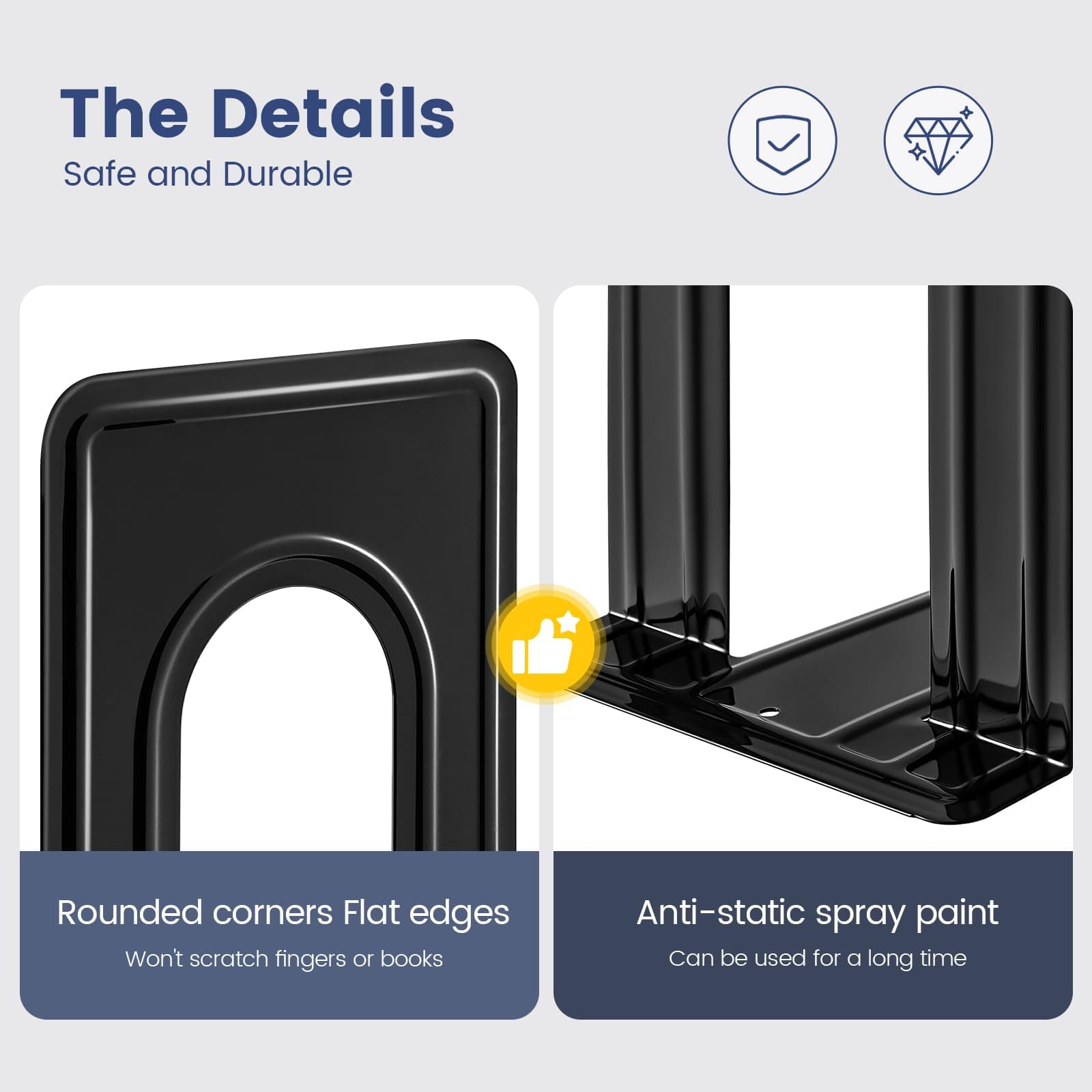 HappyHapi Bookend Supports, Heavy Duty Metal Black Bookend Support, 6 x 5 x 6 Inch, Set of 7 Pairs