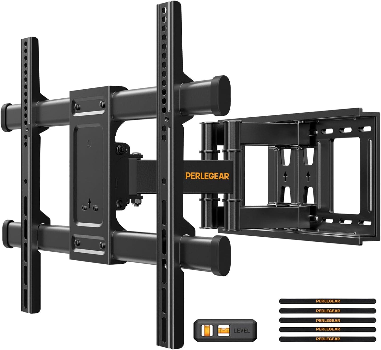 Perlegear TV Wall Bracket for 37-84 Inch Flat/Curved TVs up to 60kg, Swivel Tilt TV Bracket Max.VESA 600x400mm, Full Motion Wall Mount with Dual Arm