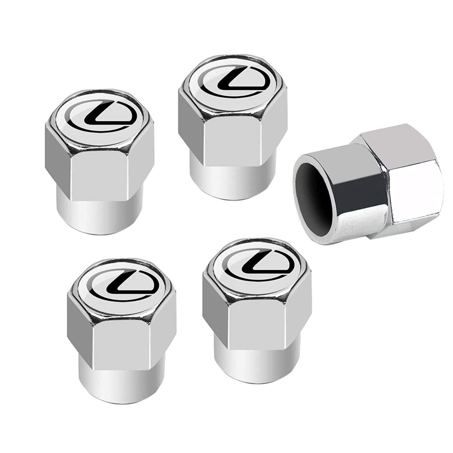 Set (5 Pieces) New for Lexus Logo Chrome Tire Stem Valve Caps (Chrome)