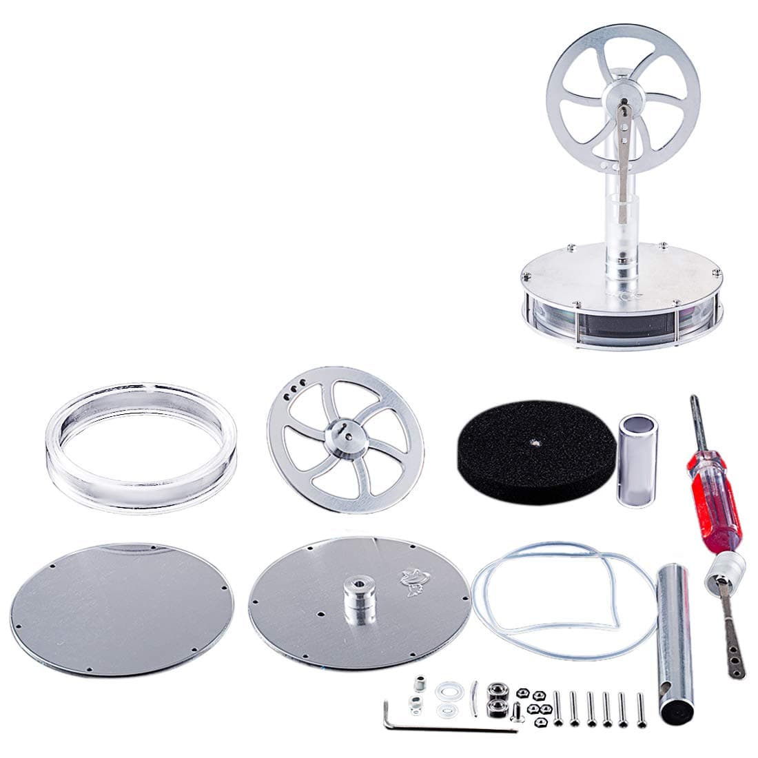 Yamix Unassembled DIY Low Temperature Stirling Engine Motor Model Steam Heat Physics Education Toy Kit (Silver)