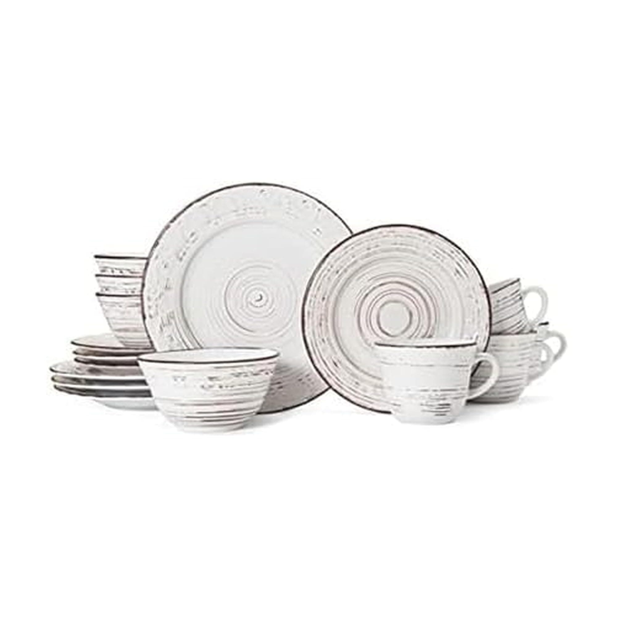 Trellis White 16-Piece Dinnerware Set, Service for 4, Distressed White