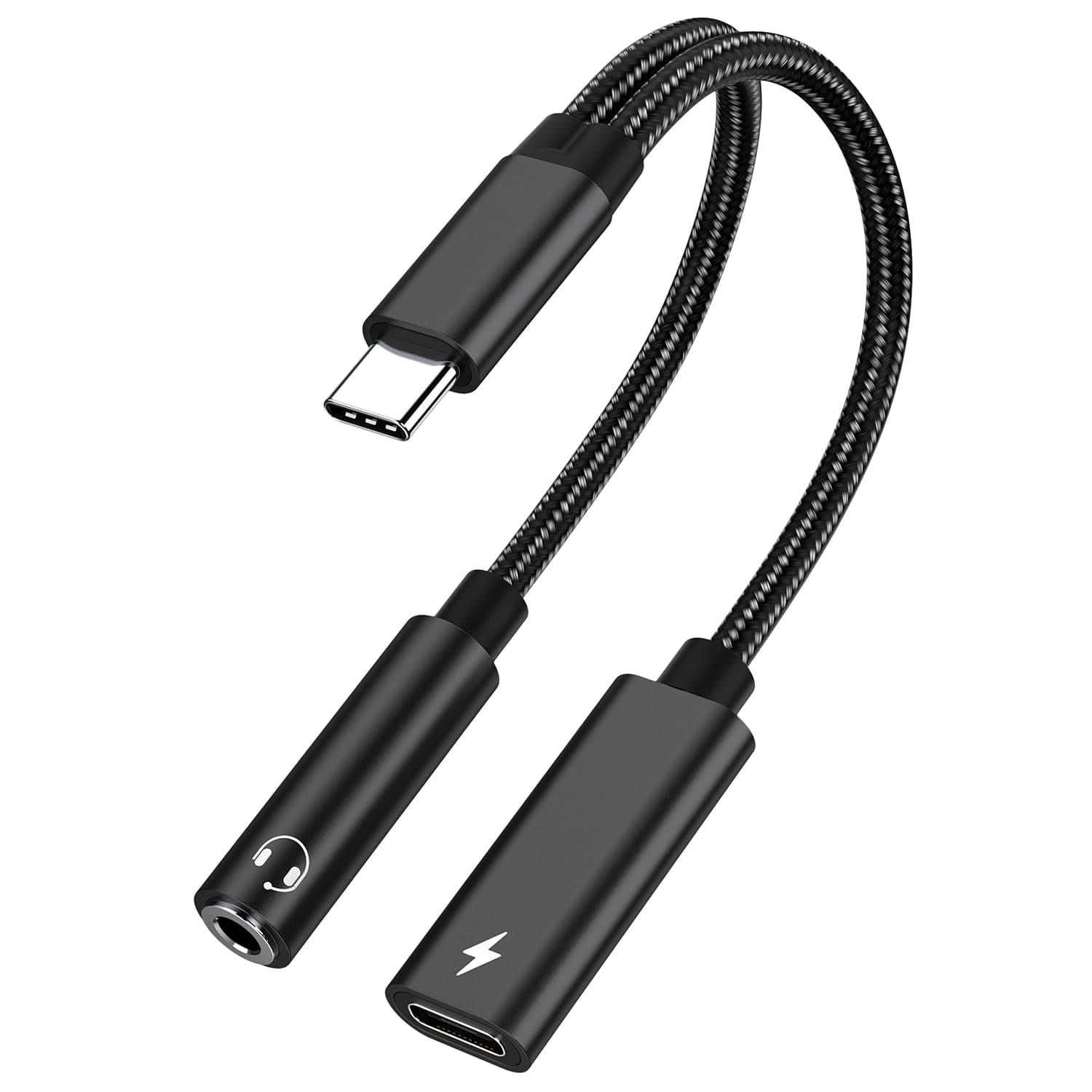 USB Type C to 3.5mm Headphone and Charger Adapter, 2 in 1 Hi-Res 32bit/384kHz Aux to USB C with Safe PD 60W Fast Charging Dongle Cable for iPhone 17/16, Galaxy S26/S25, Google Pixel 10/9, and more