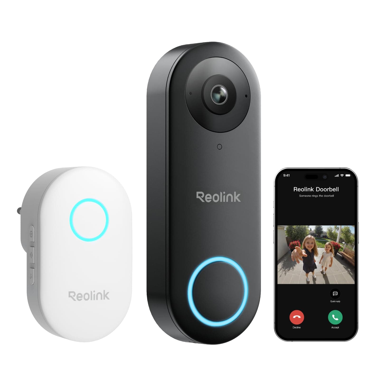 Wired Video Doorbell with Chime, 2K 5MP HD, 2.4/5GHz Wi-Fi Doorbell Camera, 180° Head-to-Toe View, Video Call, AI Detection, hardwired/plug-in installation, No Monthly Fee For Local Storage