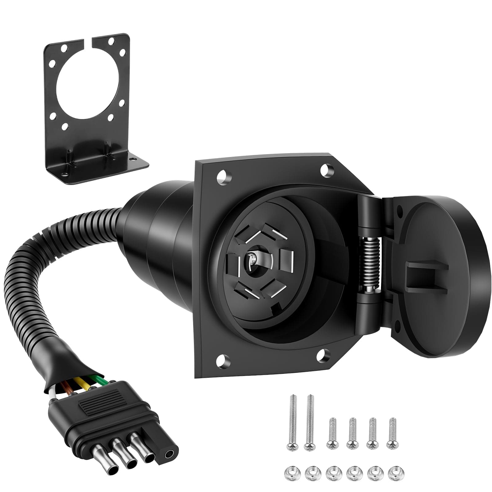 YONHAN 4 Pin to 7 Pin Adapter Trailer Light Adapter 4-Way Flat Truck to 7-Way Blade Reverse Plug Connector with Mounting Bracket for Towing Solutions