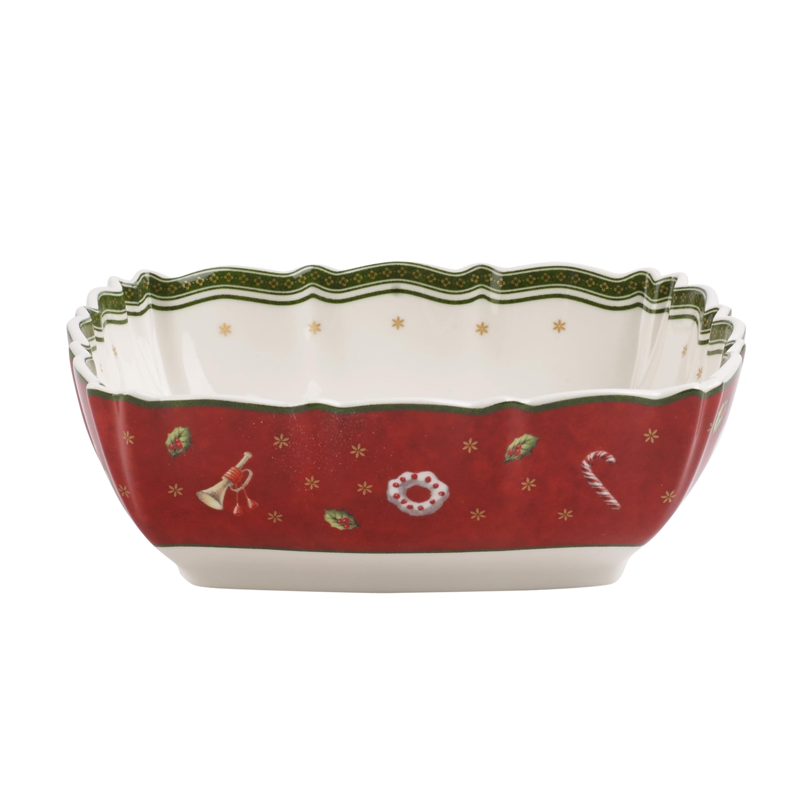 serving bowl, material: hard porcelain, size: 17 cm x 17 cm x 6 cm, colour: white, red