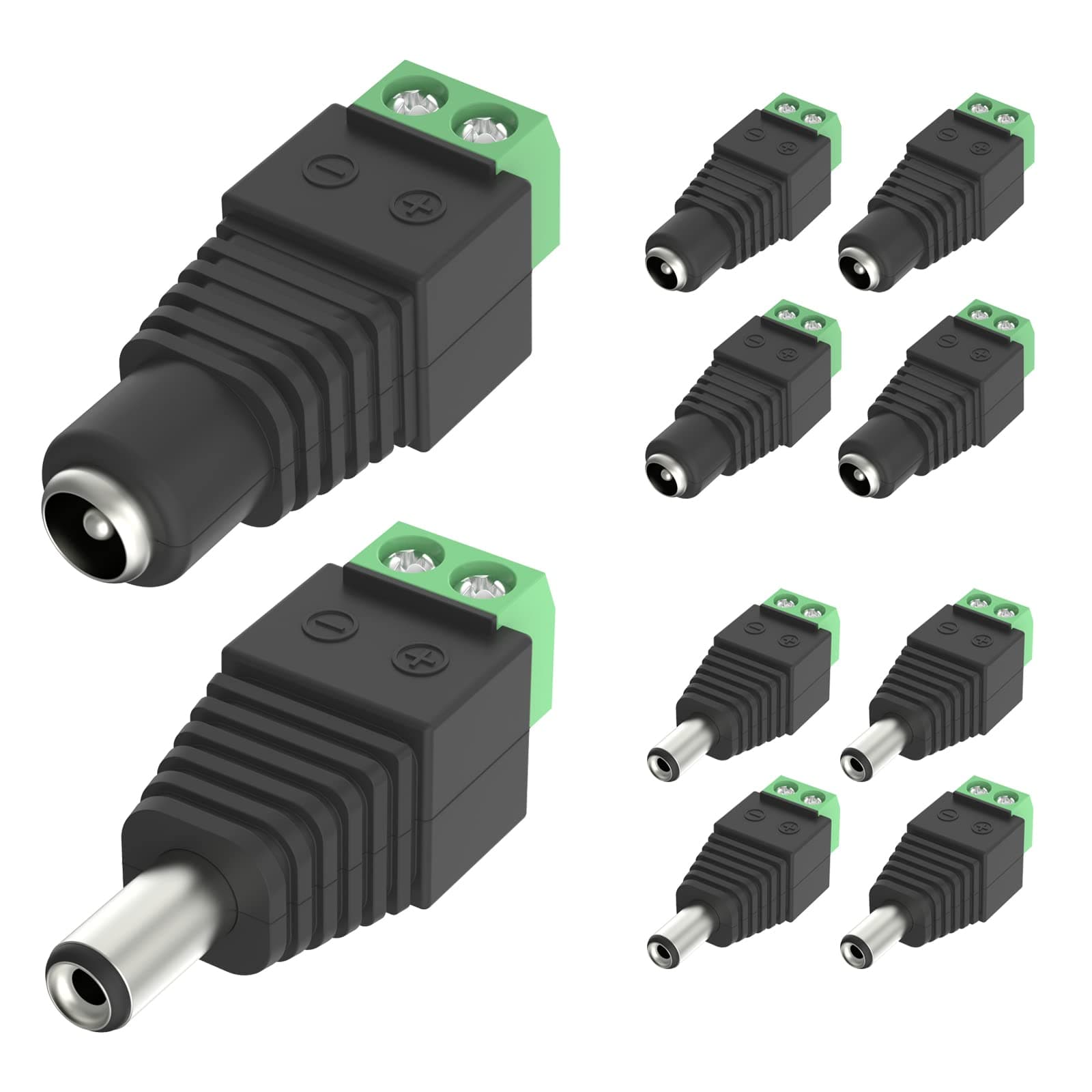 VCE 5 Pairs DC 5.5mm 2.1mm DC Male DC Female Connector DC Power Supply Plug Adapter Power Adapter for CCTV Camera, LED Strip Light