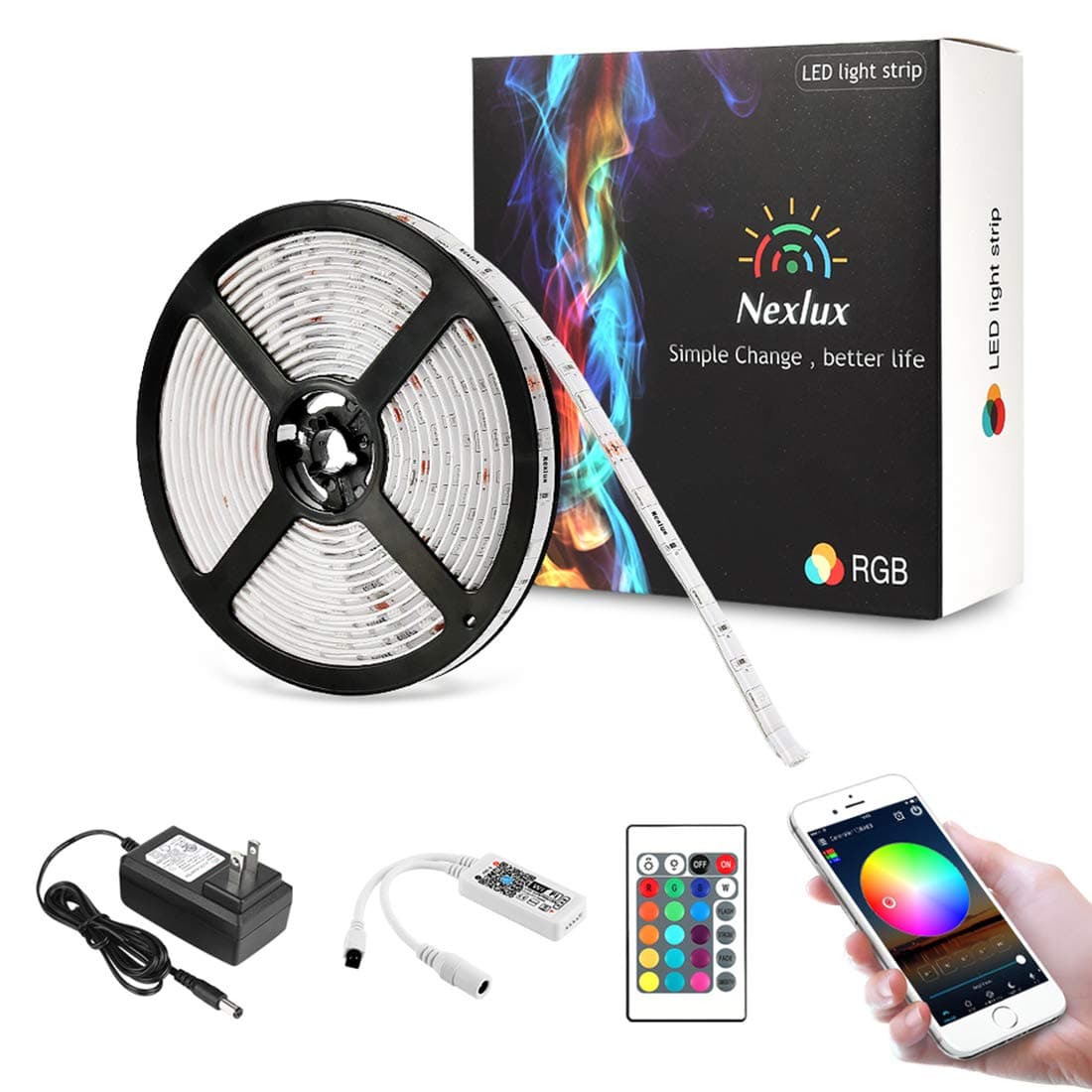 Nexlux WiFi Led Light Strip, 16.4ft 150LEDs Wireless Smart Phone Controlled Non-Waterproof Strip Light Kit White PCB 5050 LED Lights,Working with Android and iOS System,IFTTT