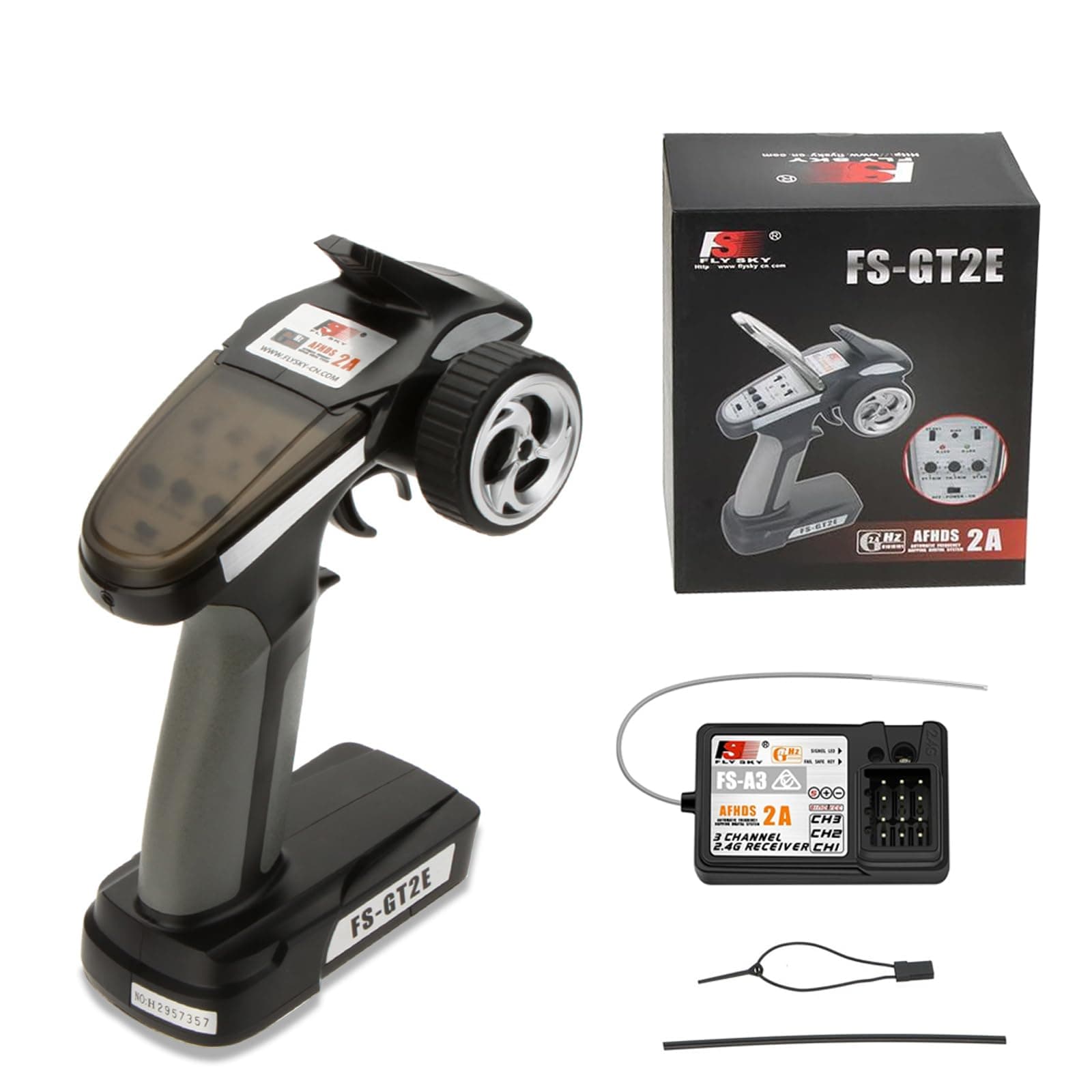 FS-GT2E AFHDS 2A 2.4ghz 2CH Radio System Transmitter for RC Car Boat with FS-A3 Receiver