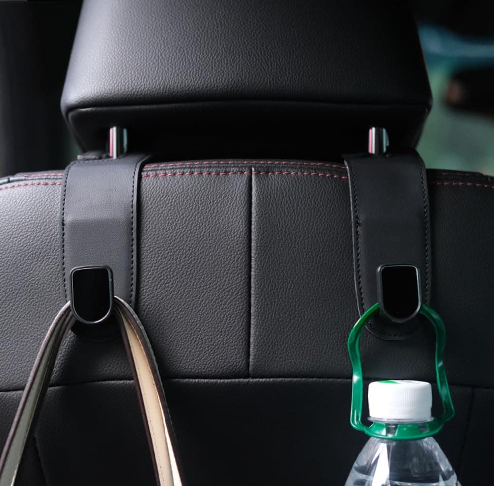 Auto Hooks, 2 Pcs Leather Car Storage Organiser Bag Hooks, Universal Car Back Seat Headrest Hanger for Hang Bag Handbag Grocery Bags (Black)