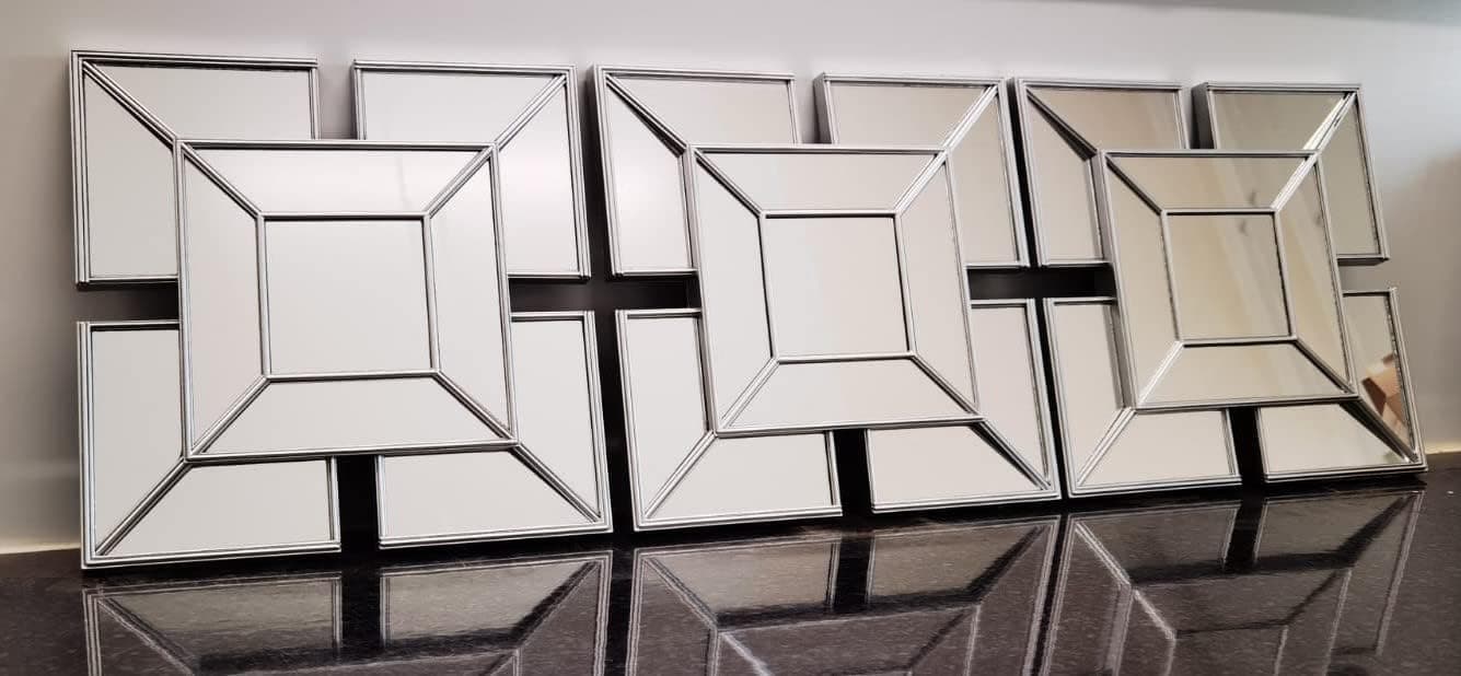 DEENZ Wall Mirrors decorative Set Of 3 Art Deco Style Mirrors 1920 design, wall mounted beautifull living room bedroom hallway mirrors (Silver)