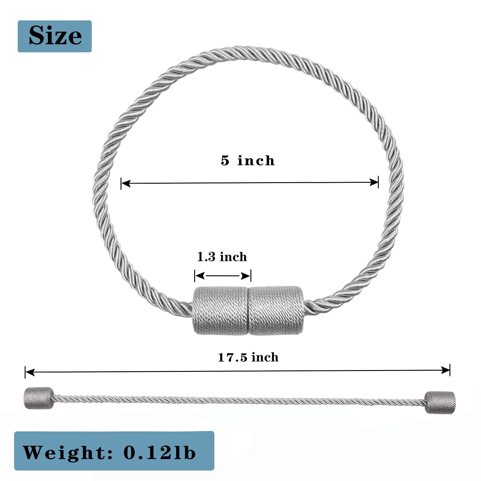 2 Pack Grey Strong Magnetic Curtain Tiebacks Outdoor Elegant Decorative Tie Backs Modern Rope Tiebacks for Drapes Window Curtain Holdbacks for Draperies
