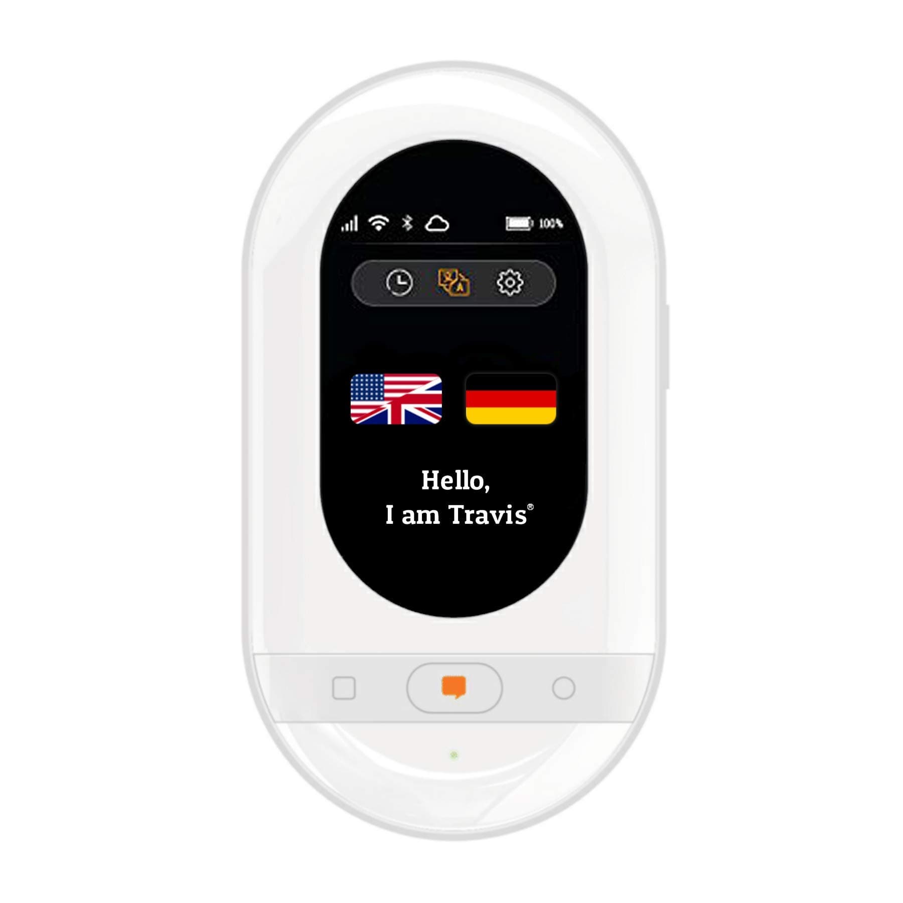 Travis Touch - Intelligent Voice Translator with 105 Languages, Touchscreen, 4G LTE, Hotspot & Wireless Charging (White)