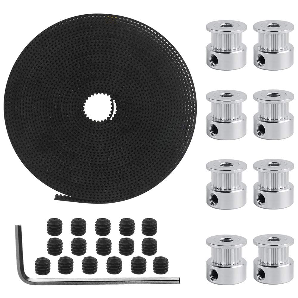 Dadabig 26 PCS 3D Printer Timing Belt Kit, GT2 20 Teeth Timing Pulley Wheel 5mm + 5M GT2 Timing Belt 6mm Width with Allen Wrench for 3D Printer