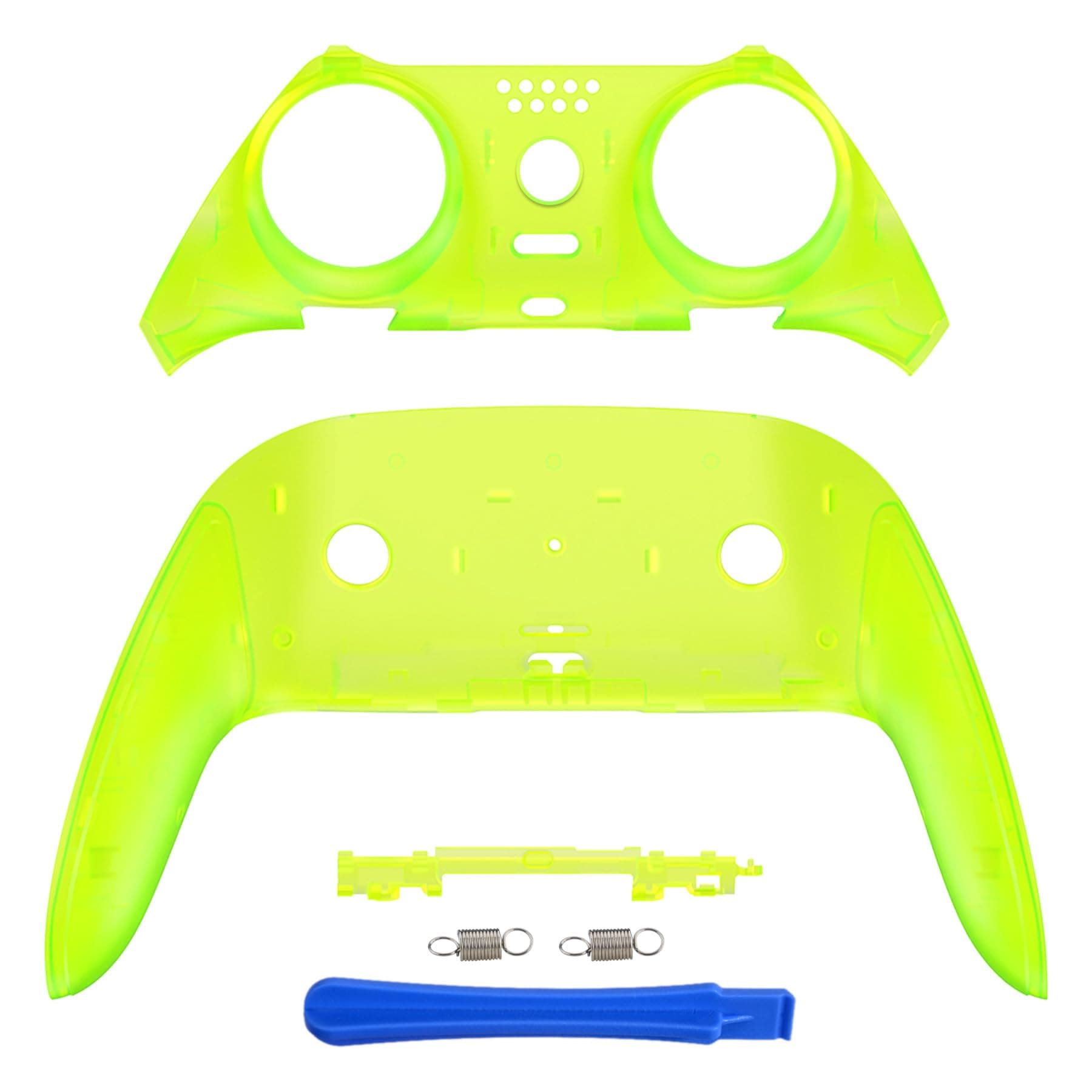 eXtremeRate Top Bottom Decorative Trim Shell Compatible with p s 5 Edge Controller DIY Replacement Front Back Clip Shell, Custom Clear Lime Green Plates Cover Compatible with p s 5 Edge Controller