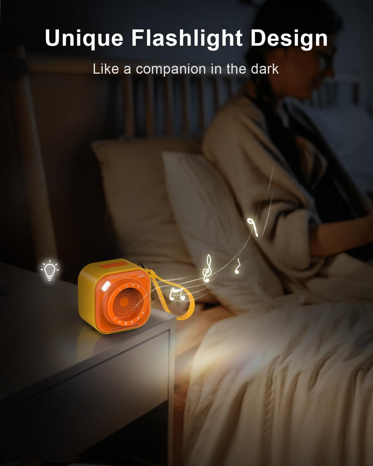 EWA Wireless Mini Bluetooth Speaker with Lanyard, Unique Camera Look, Small But Loud, Portable for Home, Party, Travel, Outdoor (Yellow)