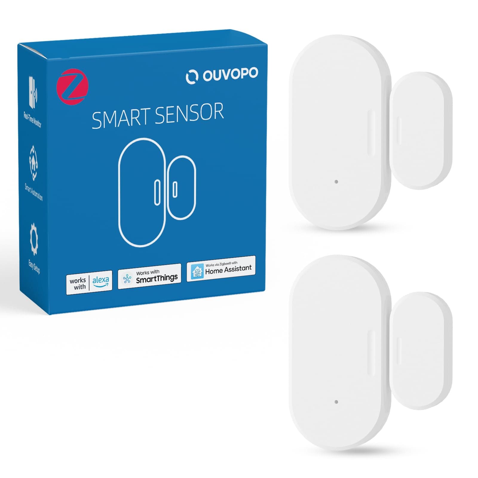 Zigbee Contact Sensor 2 Pack, Mini Smart Door Sensor, Home Automation, Kid Safety, Work with Alexa, SmartThings, Home Assistant, Aeotec, Homey, Hubitat with Build-in Zigbee Hub, Hub Required