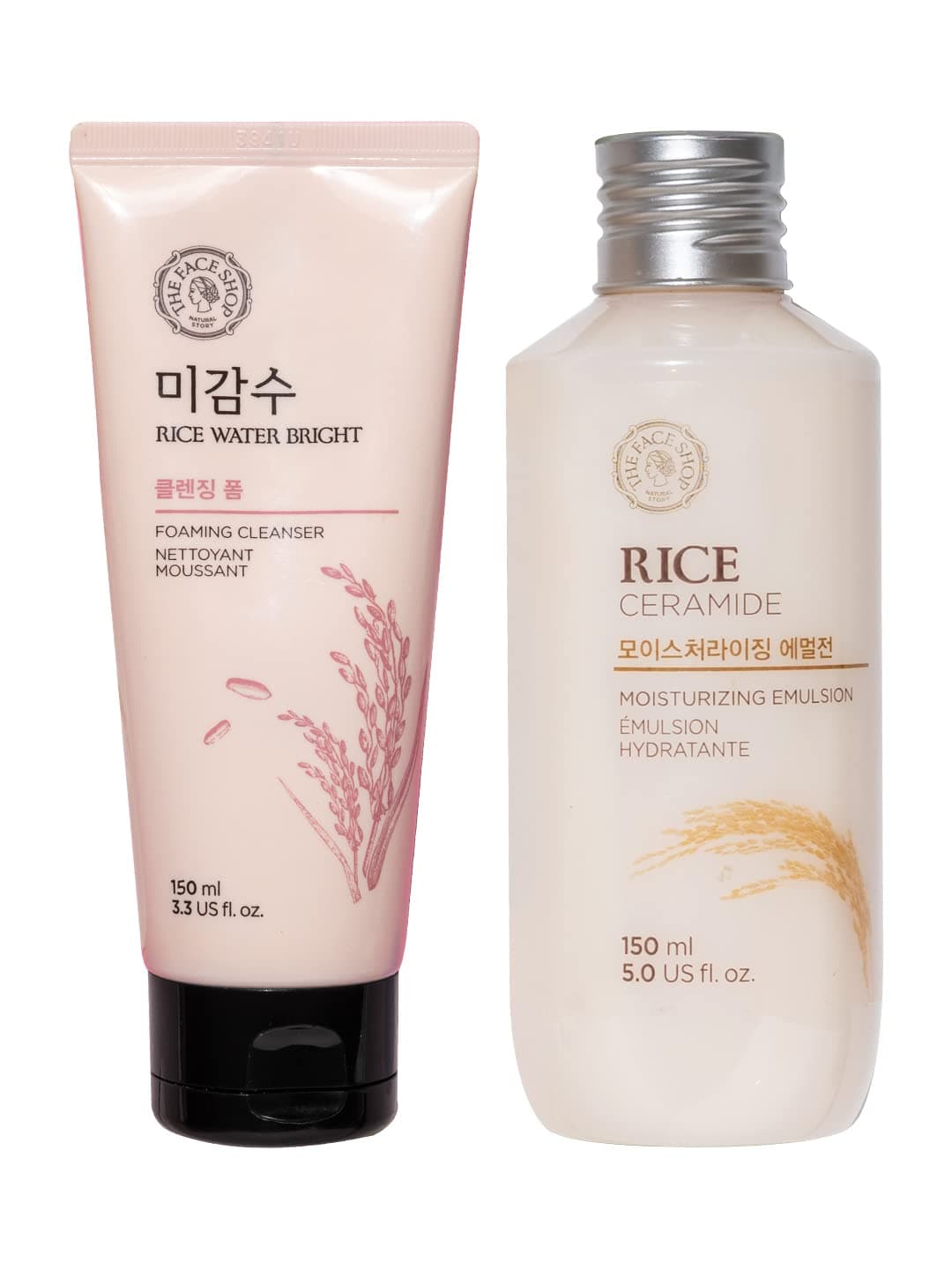 2 Step Brightening Routine combo | Rice Water Bright Foaming Cleanser (150ml) + Rice & Ceramide Moisturizing Emulsion (150ml)