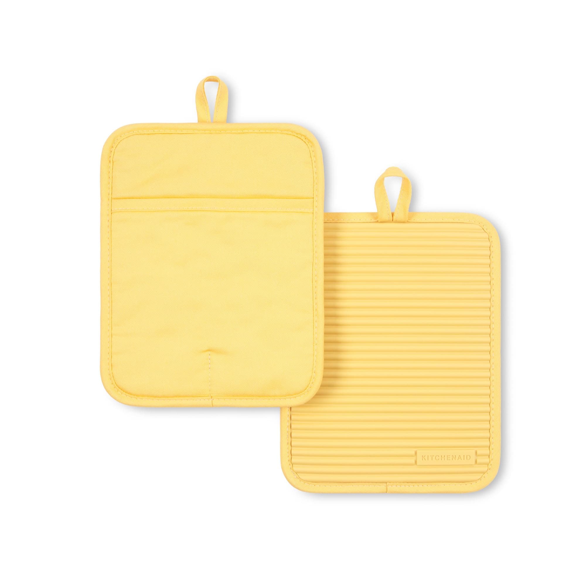 Ribbed Soft Silicone Pot Holder 2-Pack Set, 2025 Color of the Year, Butter Yellow, 7"x9"