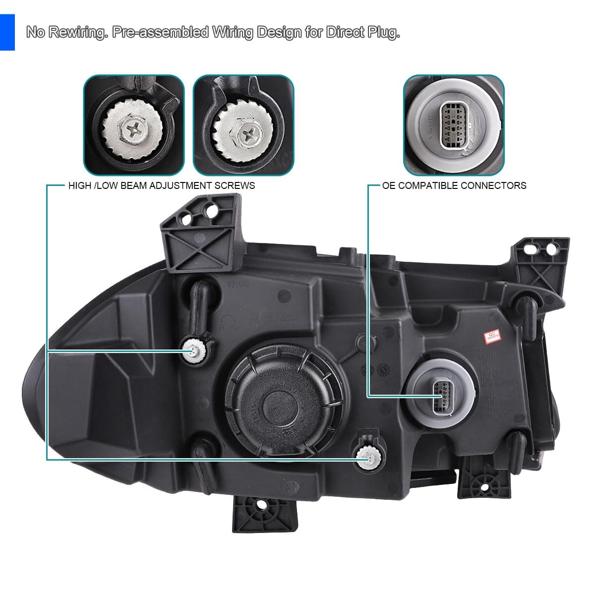 Spec-D Tuning Glossy Black Smoke LED Projector Headlights w/Sequential Turn Signal Compatible with 2015-2023 Dodge Charger with factory halogen headlights