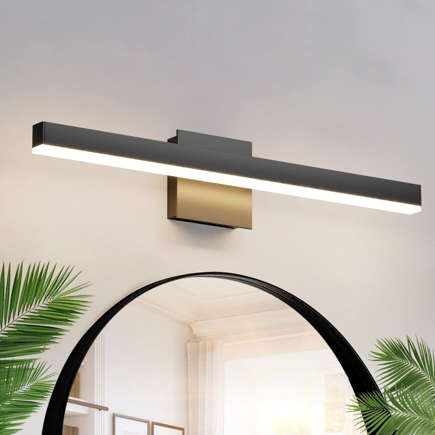 Aipsun 23.6 Inch Black Vanity Light Modern Led Black Bathroom Vanity Fixtures Black Wall Light for Bathroom (Warm White 3000K)