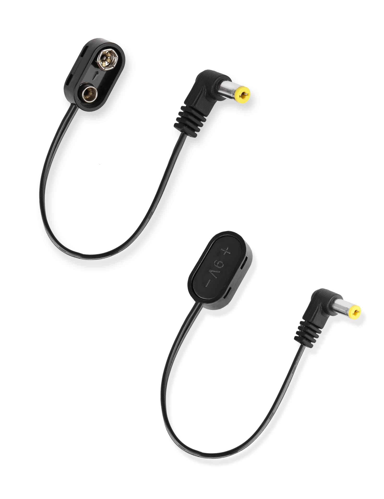 9V Battery Clip Converter Power Cable Snap Connector 2.1mm 5.5mm Plug for Guitar Effect Pedal(Right Angle, 2 Cable)