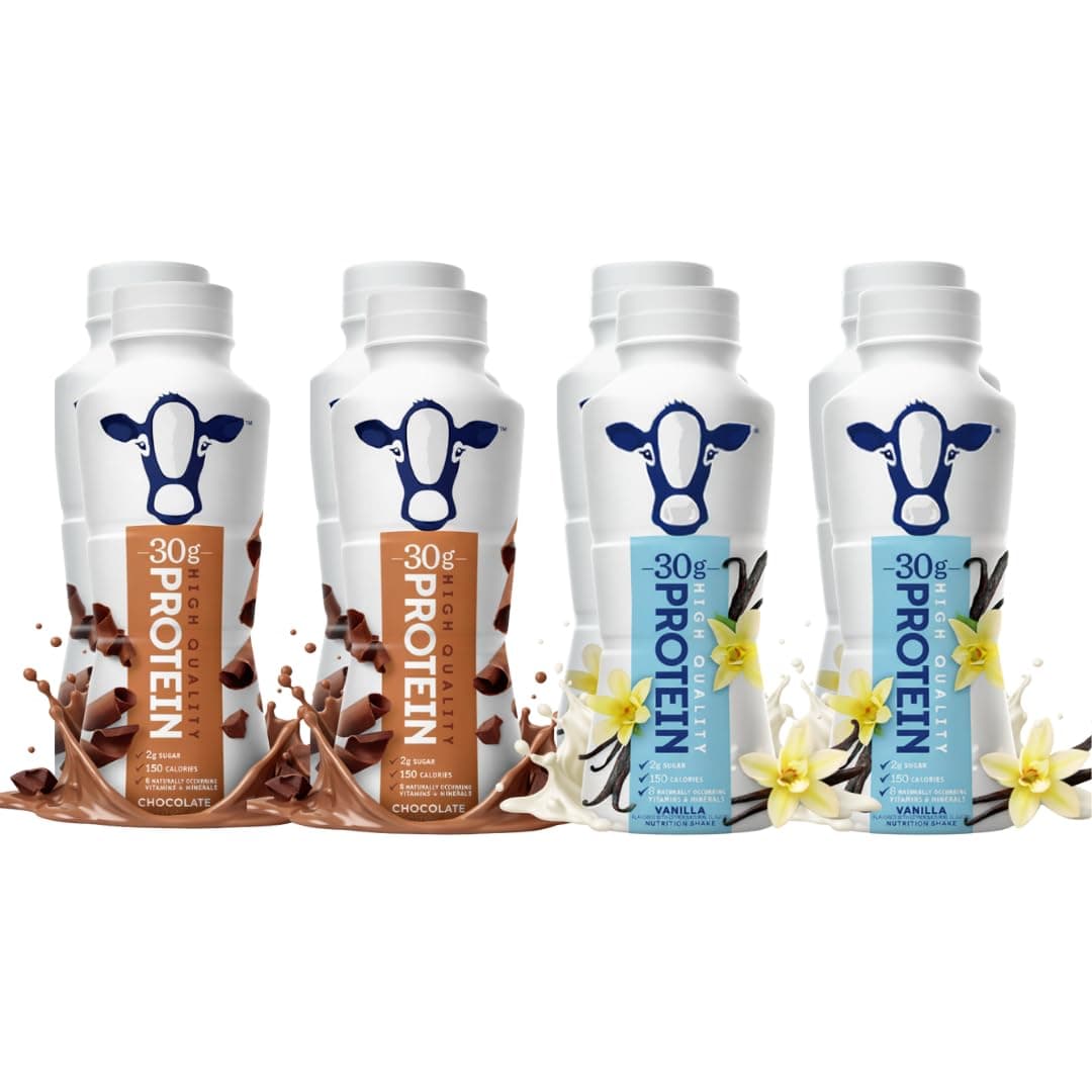 High Protein Nutrition Shake Variety Pack – 30g Protein per Bottle | Vanilla & Chocolate Assortment (8 Pack) | 2g Sugar & 150 Calories | Enriched with 8 Naturally Occurring Vitamins & Minerals | Meal Replacement Drink