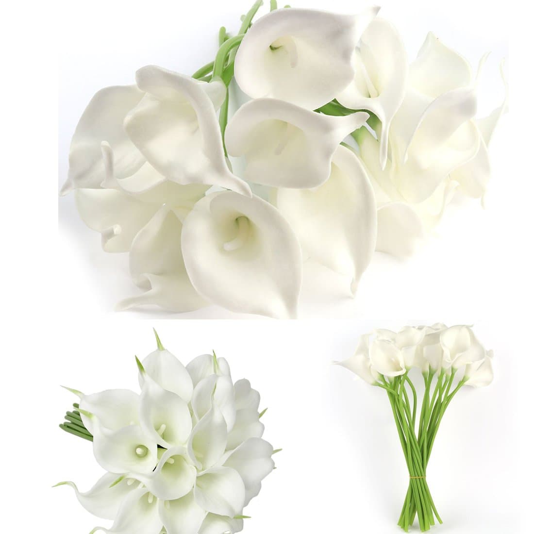 20 Pcs Artificial Calla Lily Flowes Real Touch Fake Flowers Wedding Bouquets Home Decorations (White)