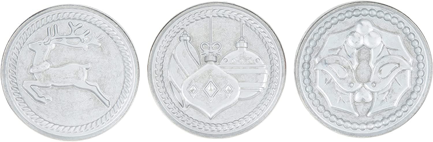Nordic Ware Yuletide Cast Cookie Stamps, 3-inch rounds, Silver