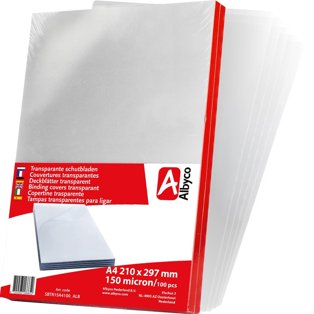 Albyco Transparent Glossy Covers, Thickness 0.15 mm/150 Micron, Format A4, 210x297 mm, PVC Cover, Binding Cover, PVC Plates, Covers