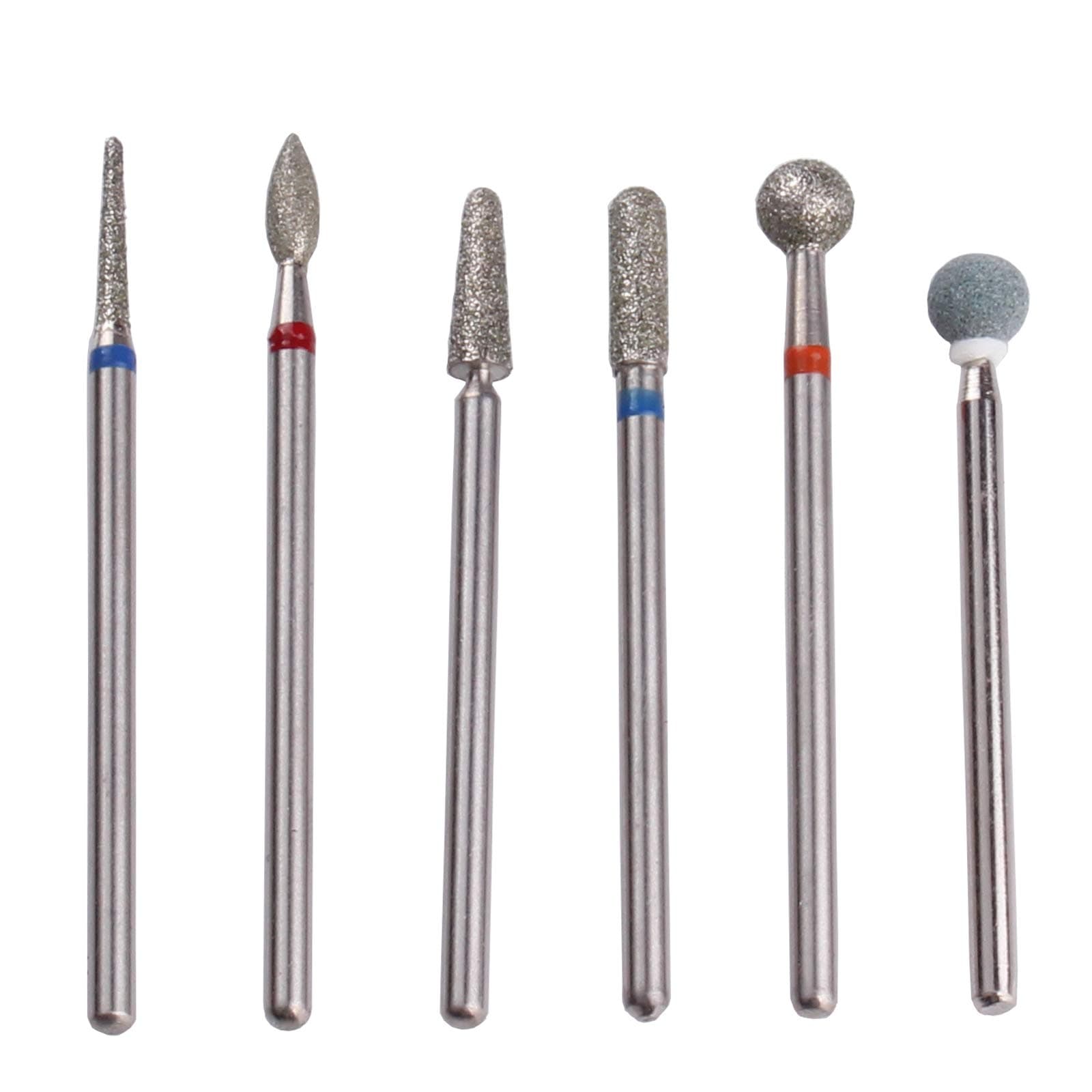 MZCMSL Russian Cuticle Drill Bit Set with Case,6pcs Cuticle Remover Bits (Needle,Ball,Flame,Cylinder,Tapered),Diamond Nail Bit Stone Bit