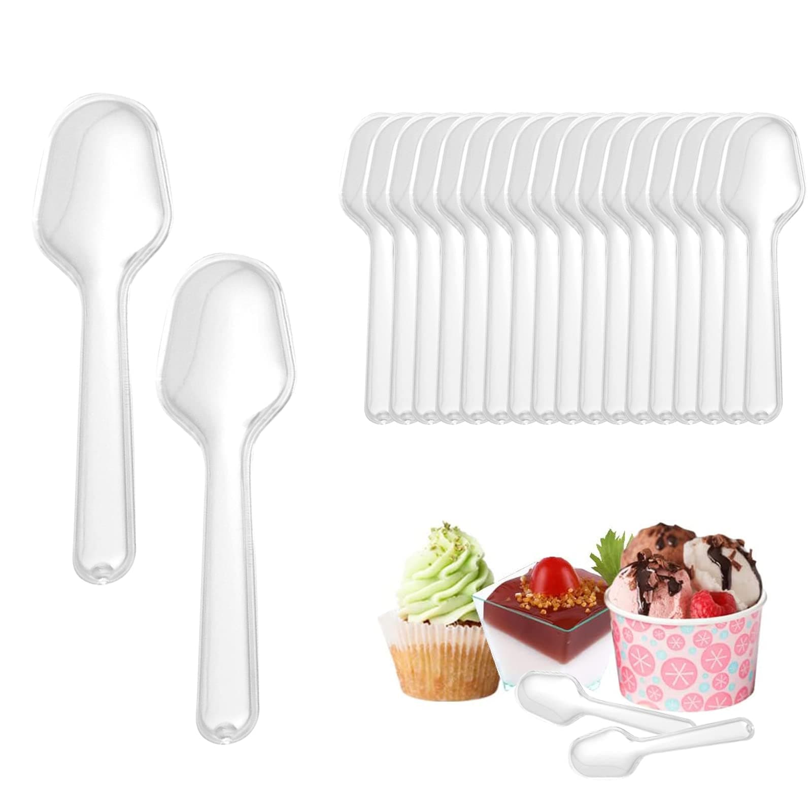 AOMiGT Plastic Spoons, Mini Dessert Spoons, 60 Pcs Plastic Tasting Spoons, Mini Spoons, Reusable Transparent Plastic Serving Spoons, Everyday Ideal for Desserts