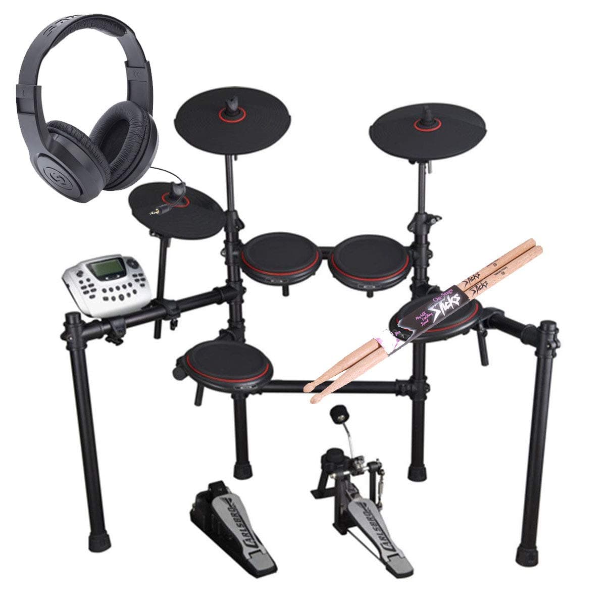 Carlsbro CSD180 8-Piece Enhanced Electronic Drum Kit with Over-Ear Stereo Headphones - Pair of Drumsticks - Top Value Bundle!