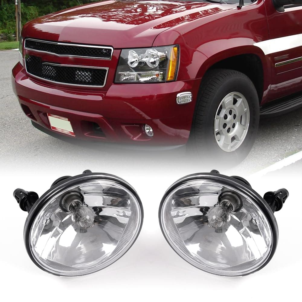 G-PLUS Bumper Fog Lights w/Bulbs Compatible With 2007-2014 GMC Acadia Yukon Pontiac/Chevy Avalanche Camaro Suburban Tahoe, Driving Lamps Pair,Clear Lens Black Housing