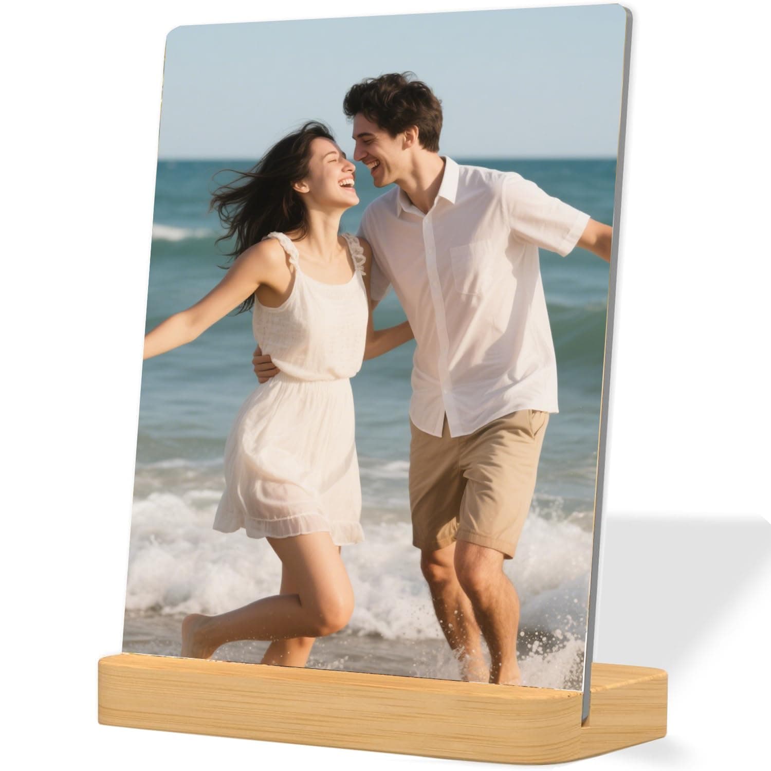 Custom Metal Photo Prints,Personalized Your Own Picture Frame, Customize Photo Prints with Wooden Base,Personalized Metal Picture Gift for Lovers,Family,Boyfriend,Friends