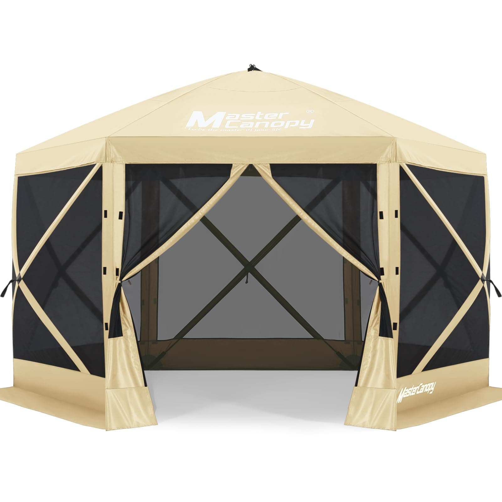 MASTERCANOPY 12x12FT Pop Up Gazebo Screen Tent - Instant Screen House with Netting, Quick Set, Outdoor Canopy Shelter with Carry Bag for Camping, Backyard & Patio (Beige)