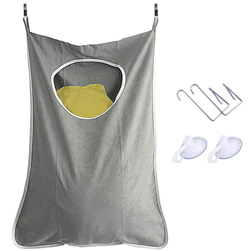 Esther Beauty Hanging Laundry Hamper Bag Space Saving with 2 PCs Adjustable Stainless Steel Door Hooks and 2 PCs Suction Cup Hooks Large Size 30202 inches (Green)