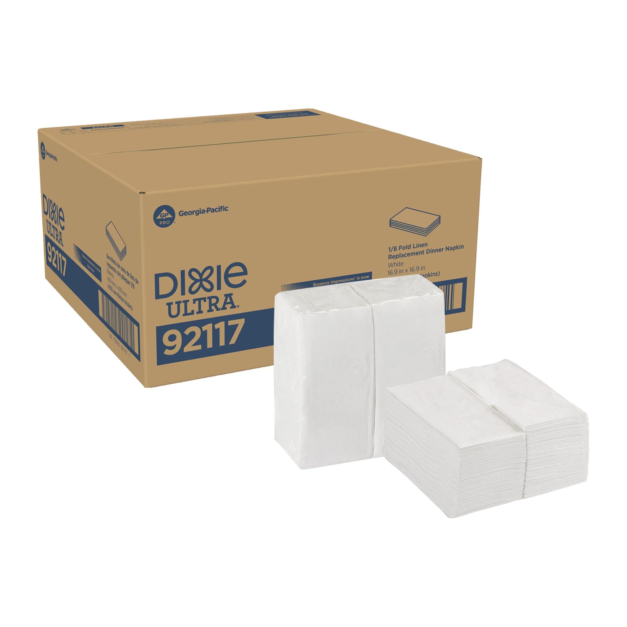 Dixie Ultra 1/8-Fold Linen Replacement Dinner Paper Napkins By GP PRO, White, 400 Count (100 Disposable Napkins Per Pack, 4 Packs Per Case, 92117