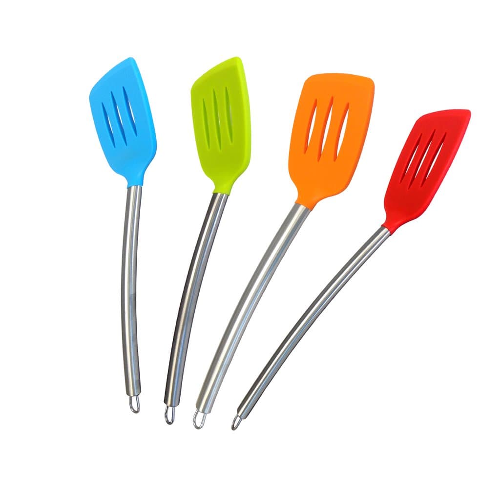 12x Kitchen Utensils Large Silicone Serving Mixing SLOTTED TURNER SPATULA with Heat Resistant Silicone and Stainless Steel Handle. MIX COLOR