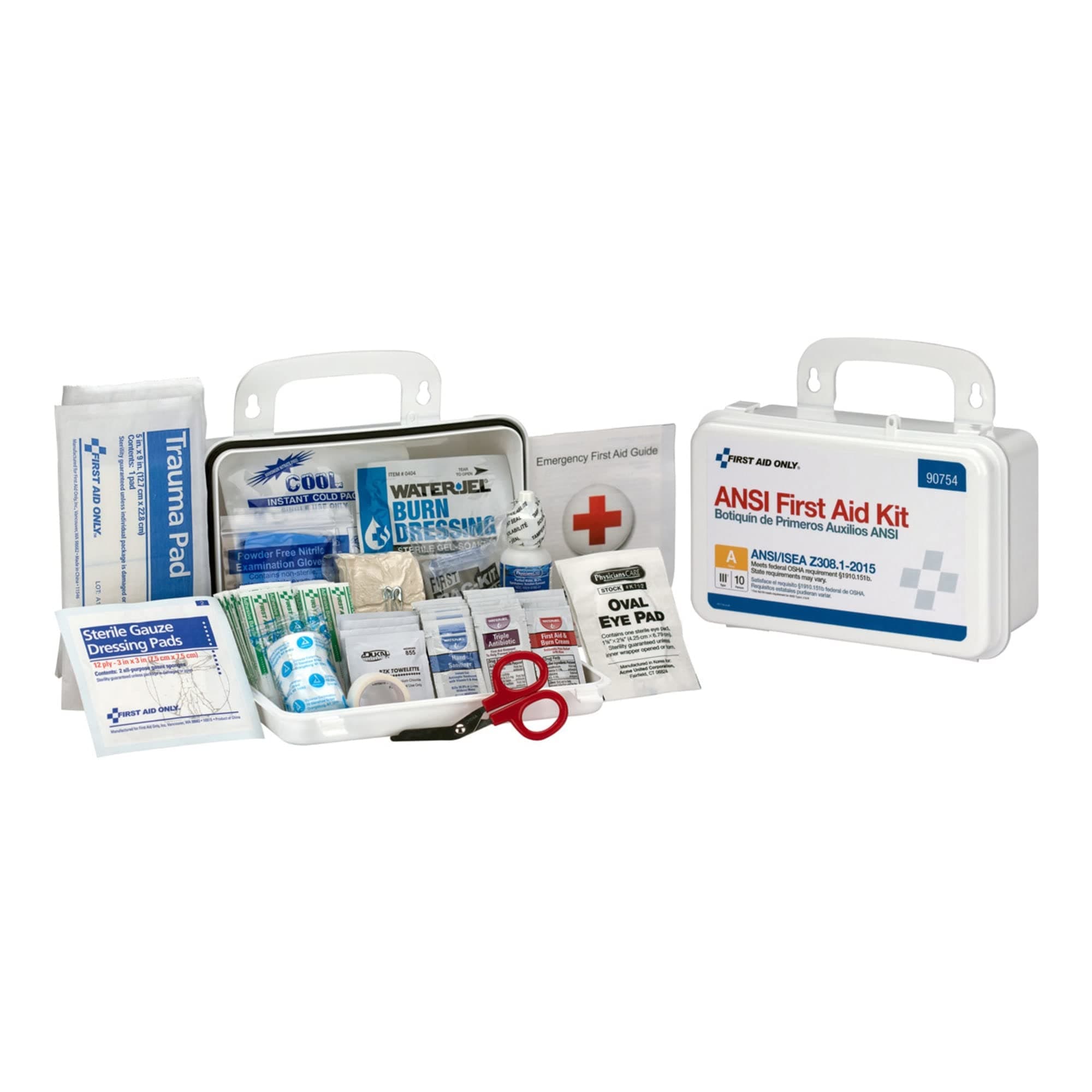 First Aid Only 90754 Bulk ANSI A 10-Person Emergency First Aid Kit for Home, Work, and Travel, 71 Pieces