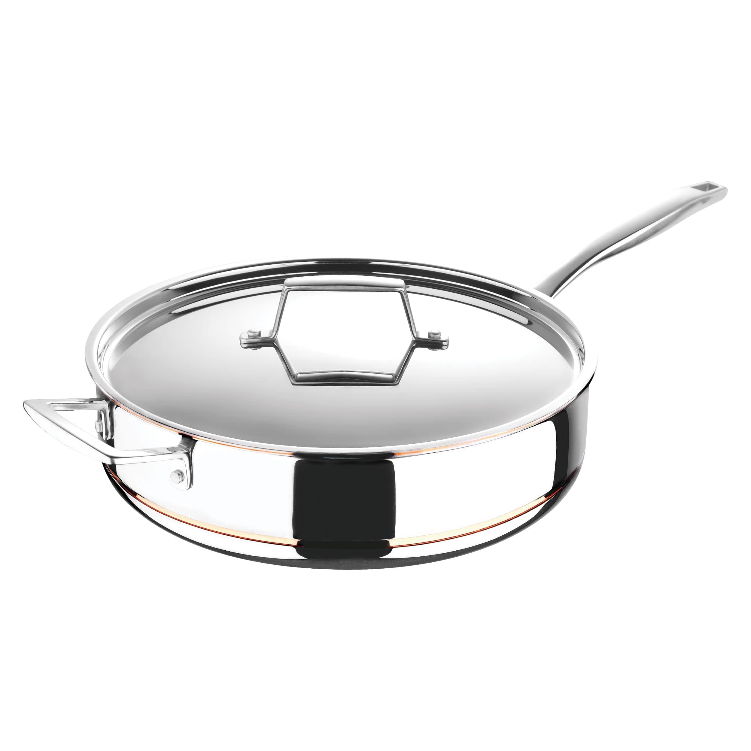 MasterPROCopper Core 5 Ply 6 Quart Sauté Pan with Stainless Steel Lid - Stainless Steel, Aluminum, Durable Cookware for All Stove Types Including Induction - Dishwasher Safe
