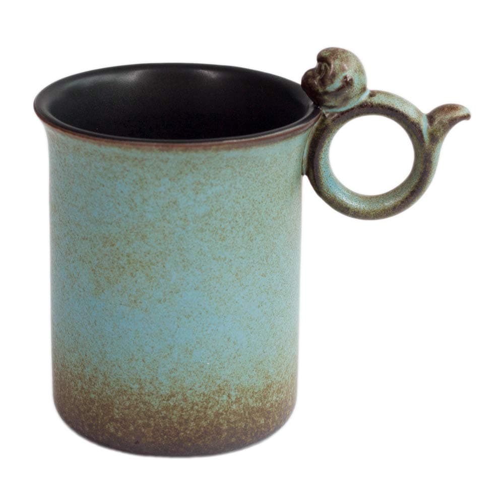 Joyful Monkey Mug, 10.5 Ounce For Coffee, Tea, Cocoa, Svelte Body, Cute Ceramic Mug, Asian Style