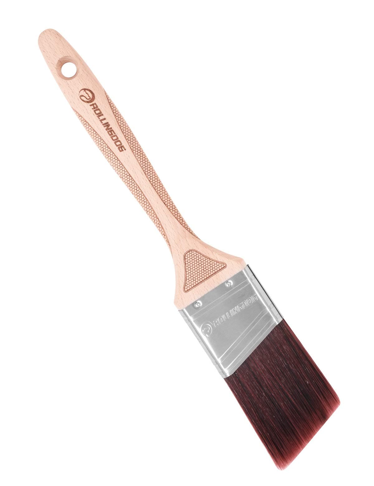 ROLLINGDOG2" Angle Paint Brush Wooden Handle Stainless Steel Shell for Sharp Edge Lines Painting with Paints on Walls, Ceilings, Wood and Metal